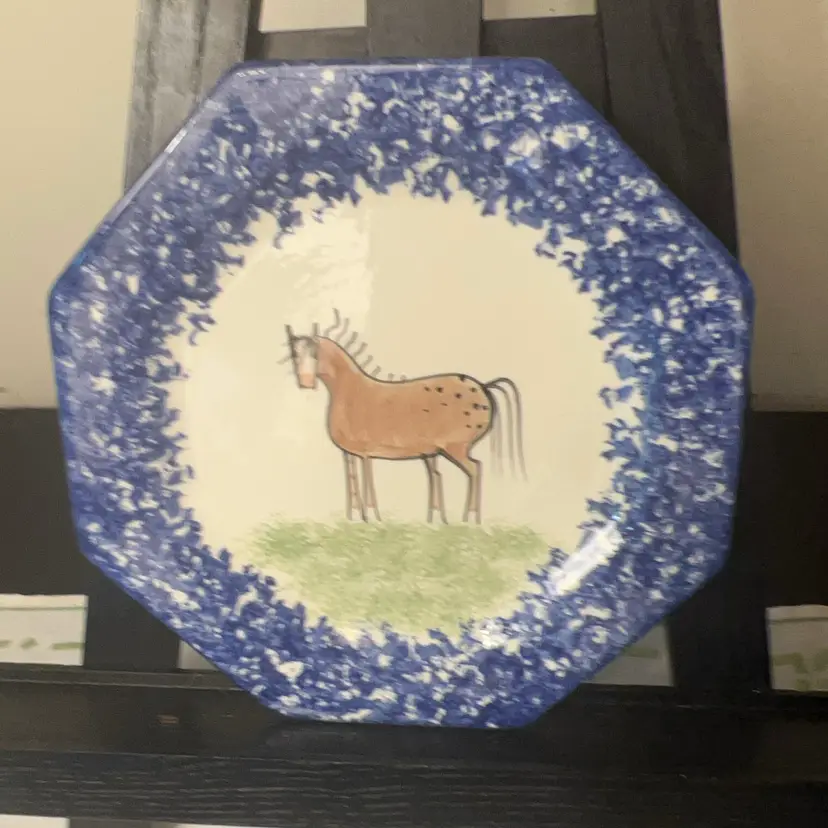 Molly Dallas Spatterware Horse Octagonal Plate Approx 7”