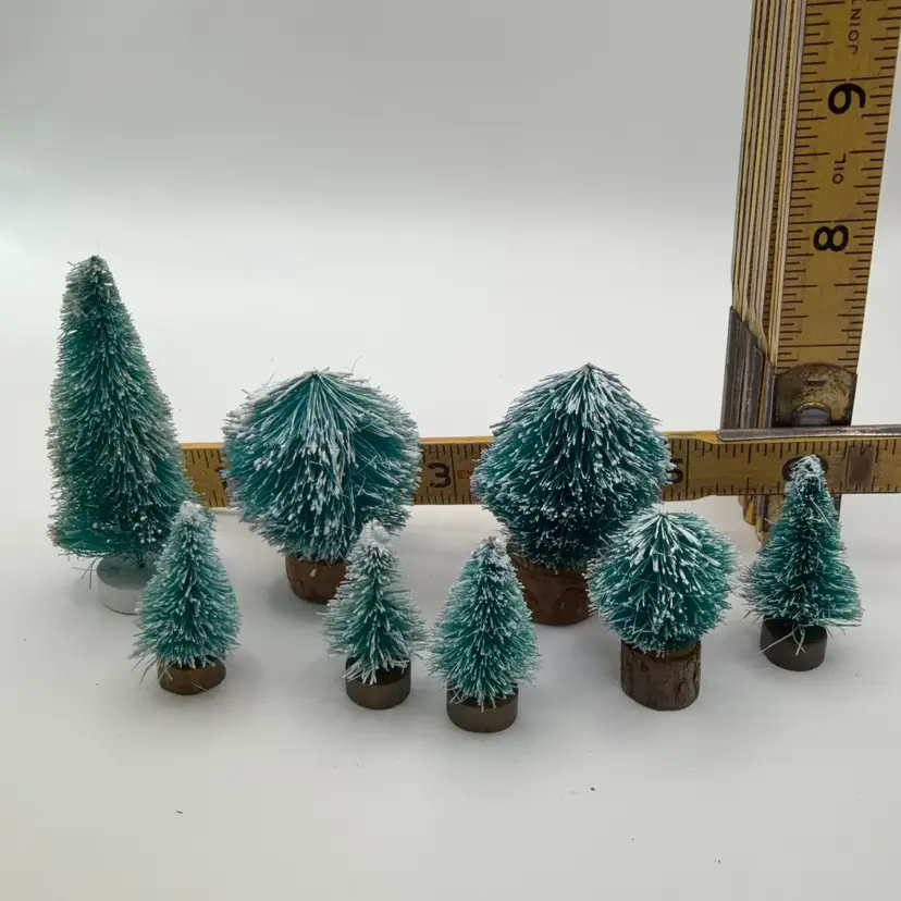 🔔 Mini Lot Of 8 Flocked Evergreens (vintage Condition)