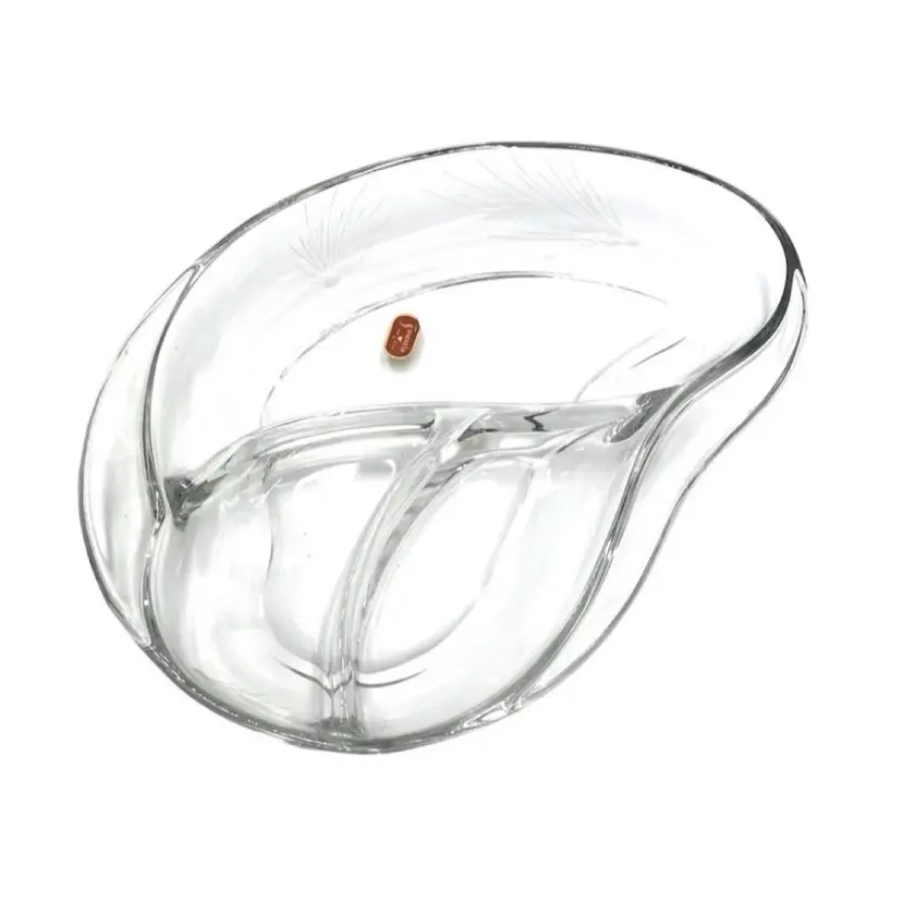 #366- Vintage Crystal Fostoria Divided Dish 1950s Pinecone Pattern