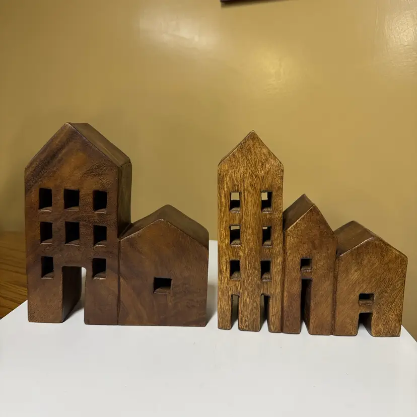 Wooden Decorative Row of Houses - Black Walnut 7.75” tall 2.75” wide