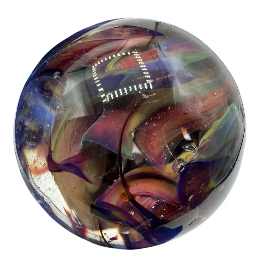 Large Art Glass Marble Multicolored Swirl Purple Pink Blue Green Bubbles 1.25”