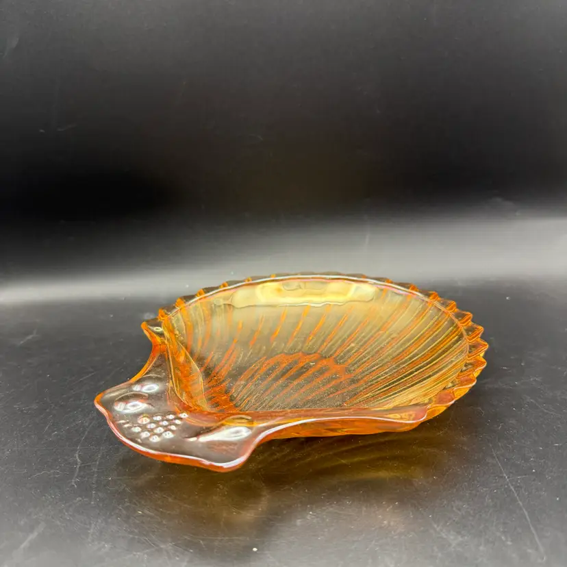 Vintage Jeanette Glass Iridescent Marigold Shell Dish