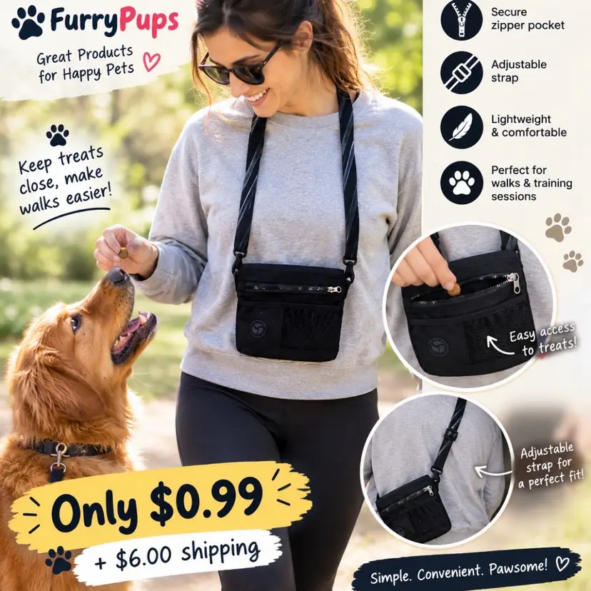 Black Pet Treat Pouch with Adjustable Strap used