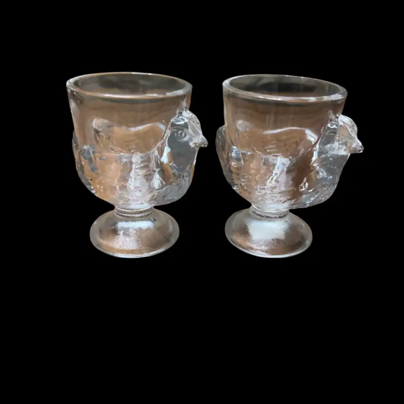 22. VTG French Clear Glass 3D Hen Chicken Egg Cup Made in France kitchen breakfast 3” Tall