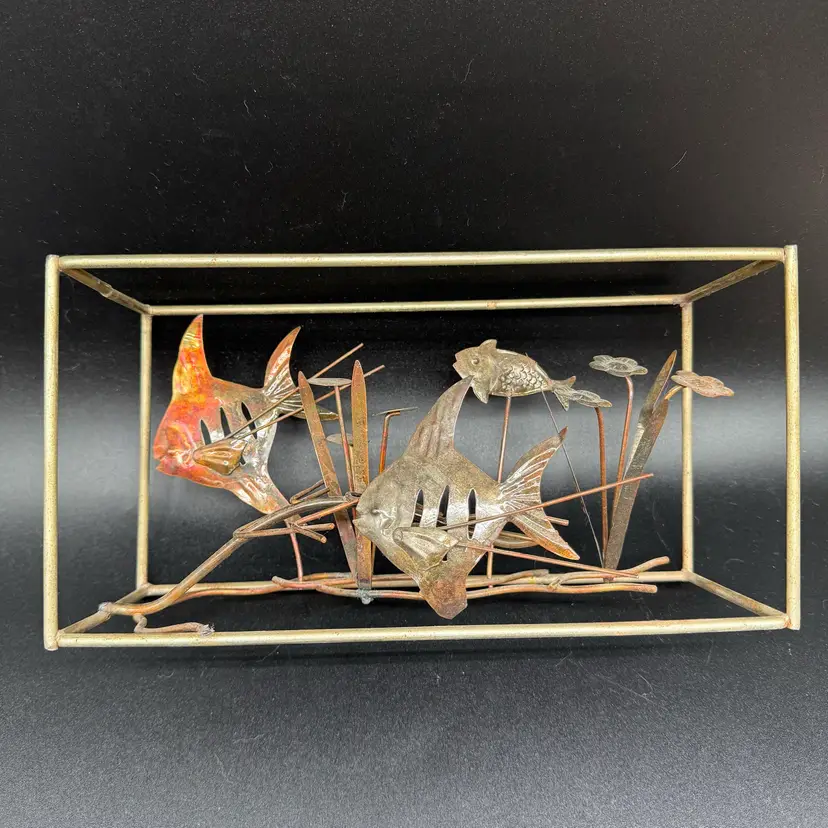MCM Brass And Metal Fish Aquarium Sculpture 10” x 4”
