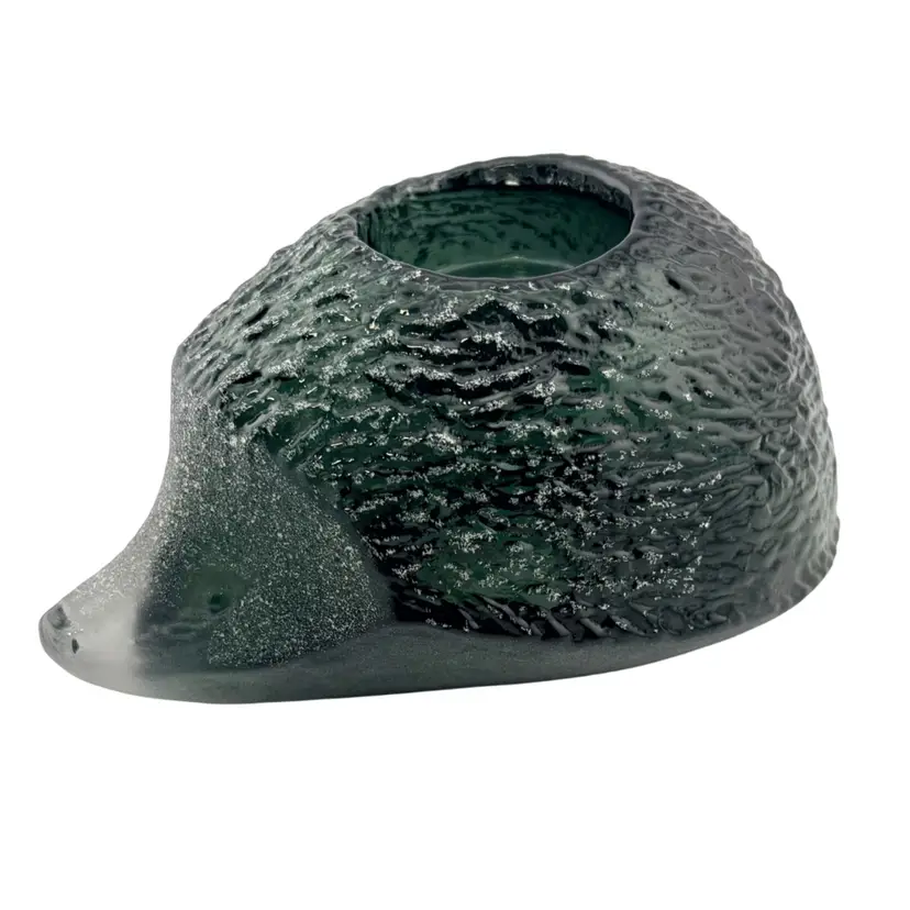Vintage Mats Johanson Crystal Hedgehog Tealight Holder Black With Green Undertone 3” Tall x 6” Long x 4” Wide