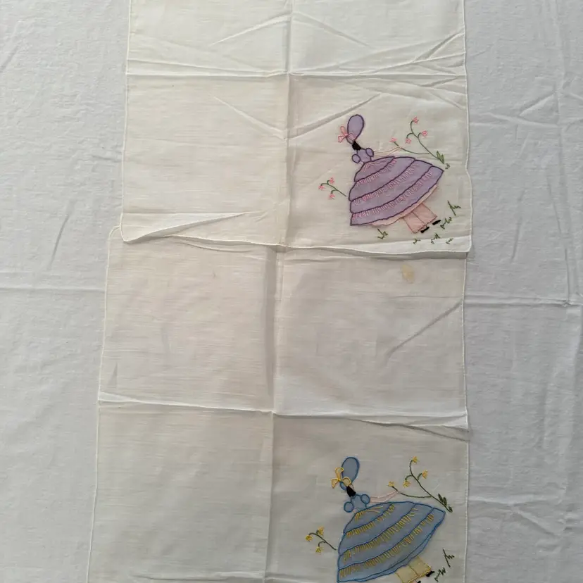 2 Vintage Madeira Portugal Linen Handkerchiefs Southern Belle In Hoop Skirt