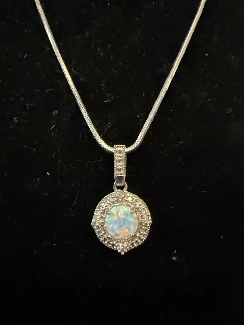 Vintage Opal and Rhinestone Pendant Necklace