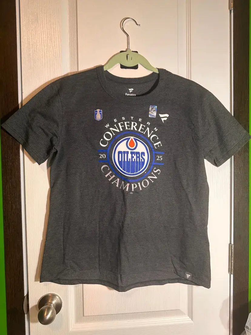 Edmonton Oilers Western Conference Champions Tee | Fanatics NHL Playoff Shirt | Gray Hockey Tee