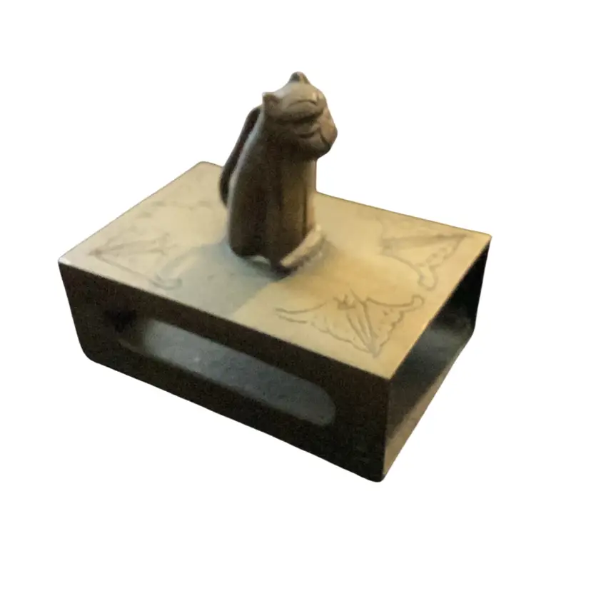 RARE Vintage Brass Match Box Cover With Long-tailed Cat