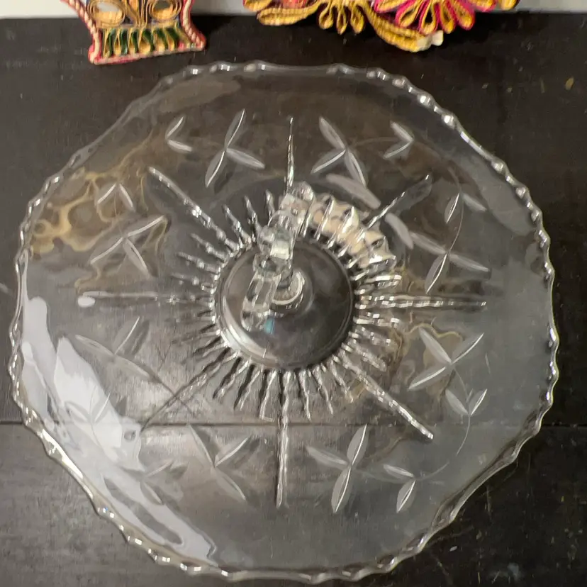 Vintage Viking Glass - No. 5246 - Princess Sandwich Tray - Center Fleur-di-lis Handle Server - Mid Century Glassware (trivets sold separately)