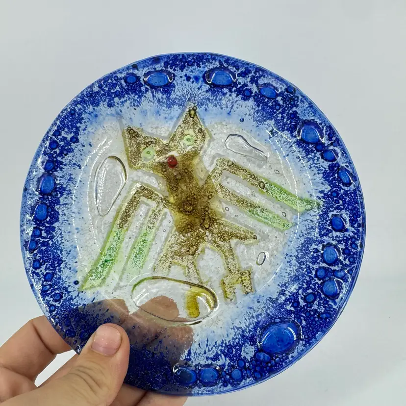 Fused Art Glass Plate With Bat
