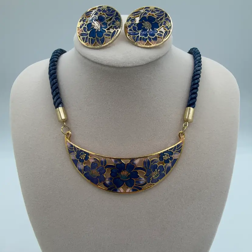Cloisonné Enamel Bib Style Necklace And Earring Set