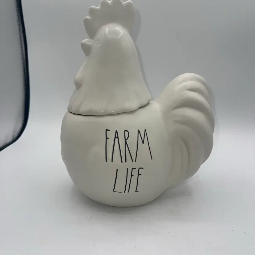 Rae Dunn "Farm Life" Chicken Rooster White Canister Cookie Jar Kitchen Decor