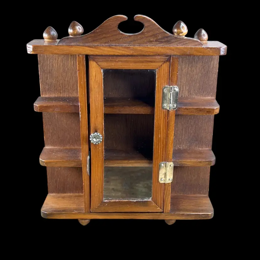 Mini Wooden Curio Cabinet. Hanging Wall or Free Standing. Glass Door. Knick Knacks, Trinket, Miniature Display Cabinet.