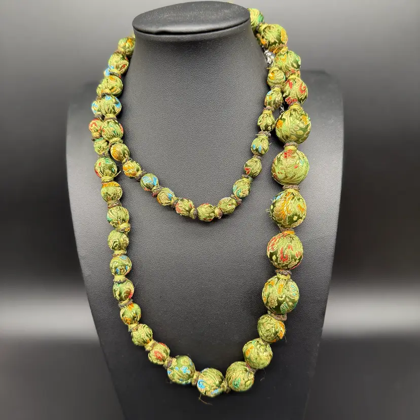 Olive Green Tapestry Wrapped Necklace 36”