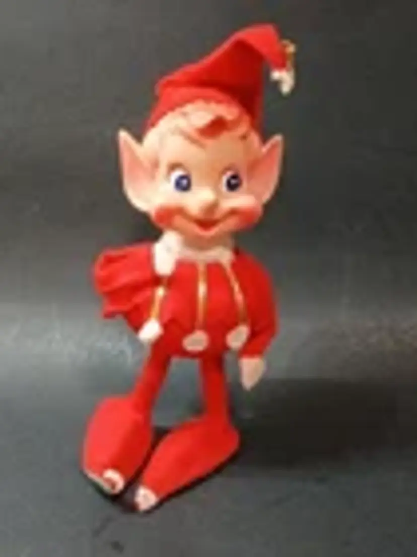Vintage Christmas Elf Ornament Mid Century Red Felt & Plastic