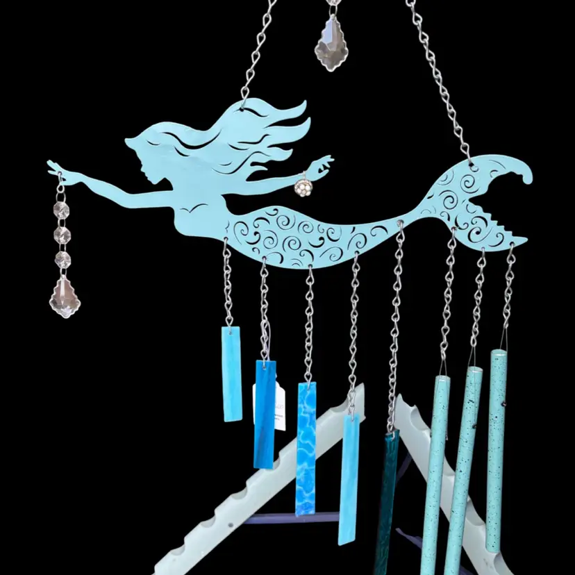 Mermaid, Custom Design Designed Art Windchime, Adorned With, A Vintage Pearl Bracelet ( Original Earring lol )