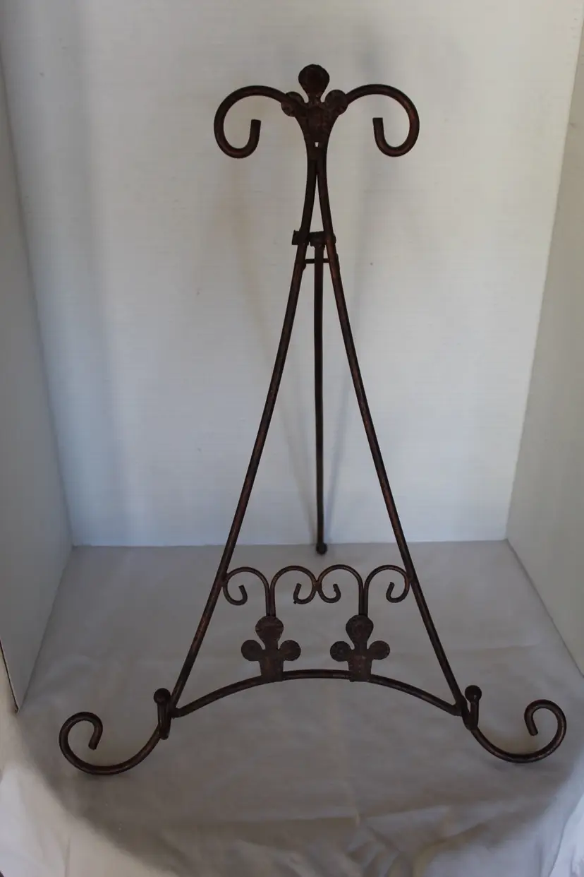 Metal Easel Display Stand for plates, pictures, or signs.  Cacti motif top/btm