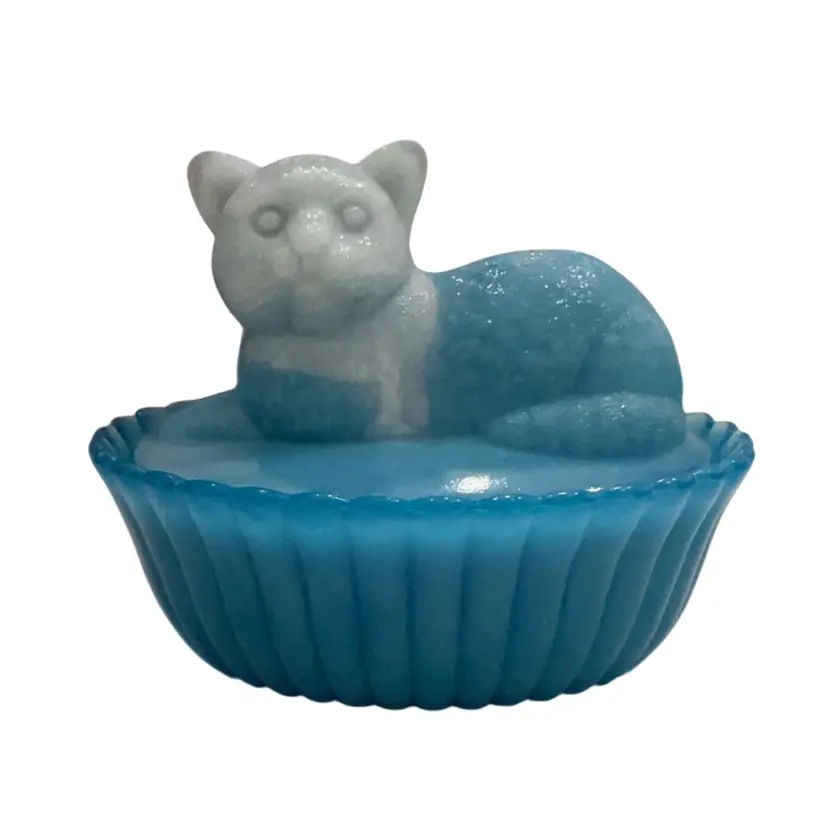 Westmoreland Slag Glass "Cat on a Nest" covered animal dish