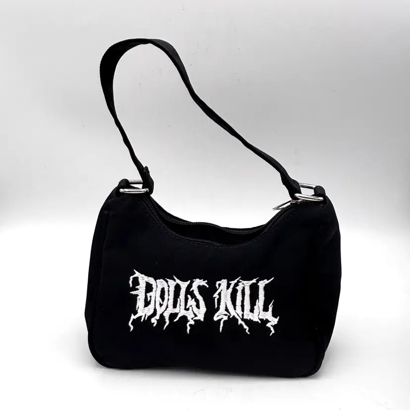 Dolls Kill  Logo Mini Hand Bag Embroidered Small Purse Shoulder Bag Black Goth