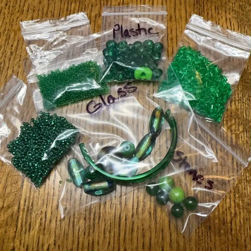 Lot Of Green beads - Glass, Stone, Plastic And Unknown
