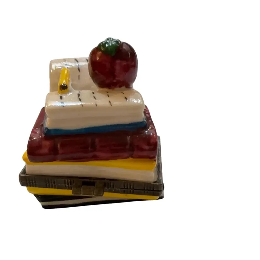 Apple And Pencil On Books Trinket Box 2” X 2”