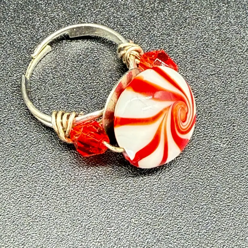 Art Glass Peppermint Candy Adjustable Ring