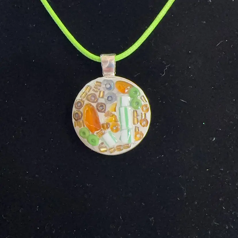 “Amber” Original Micro Mosaic Art Pendant Necklace 1”