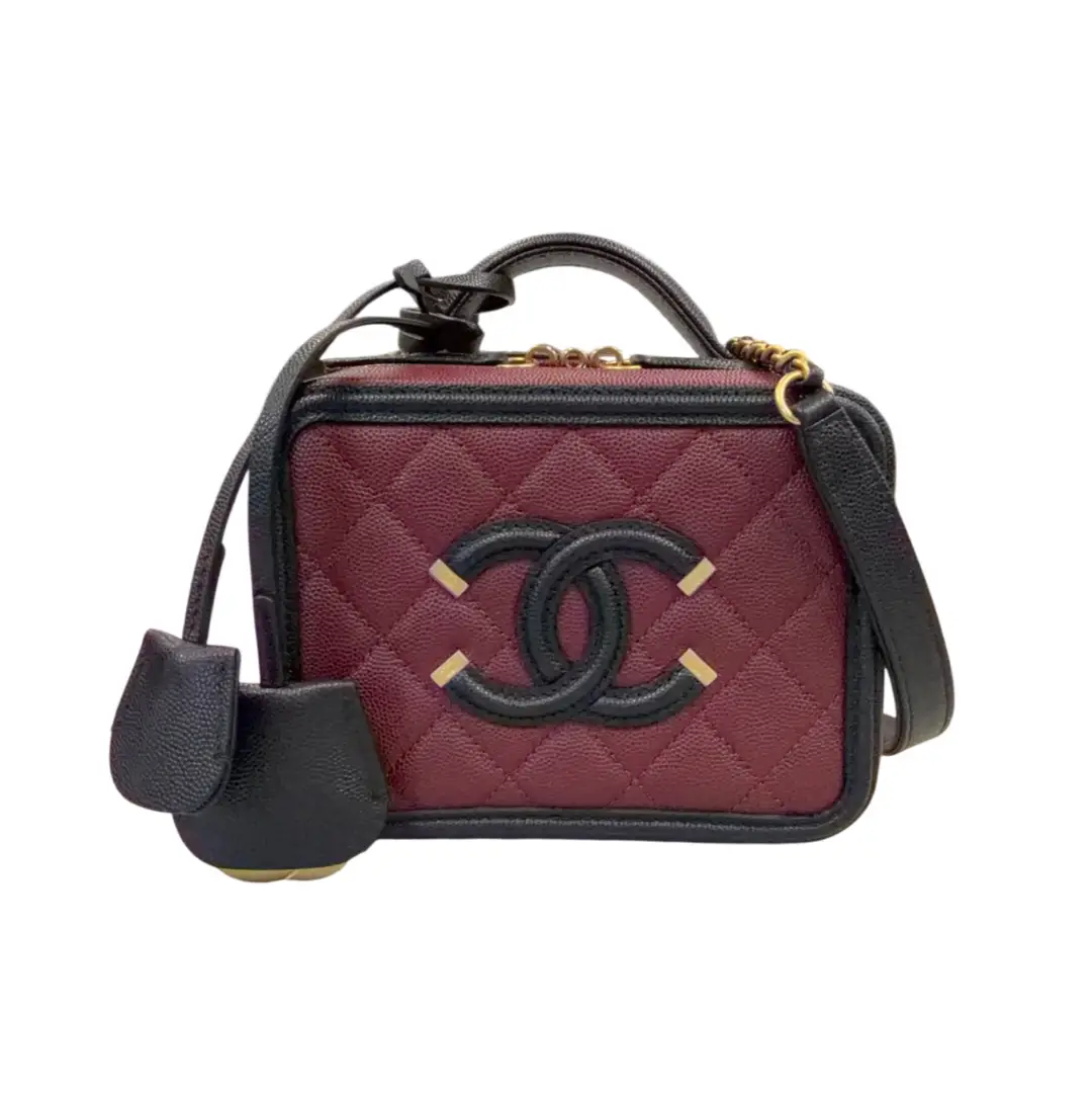 Chanel CC Burgundy & Black Small Filagree