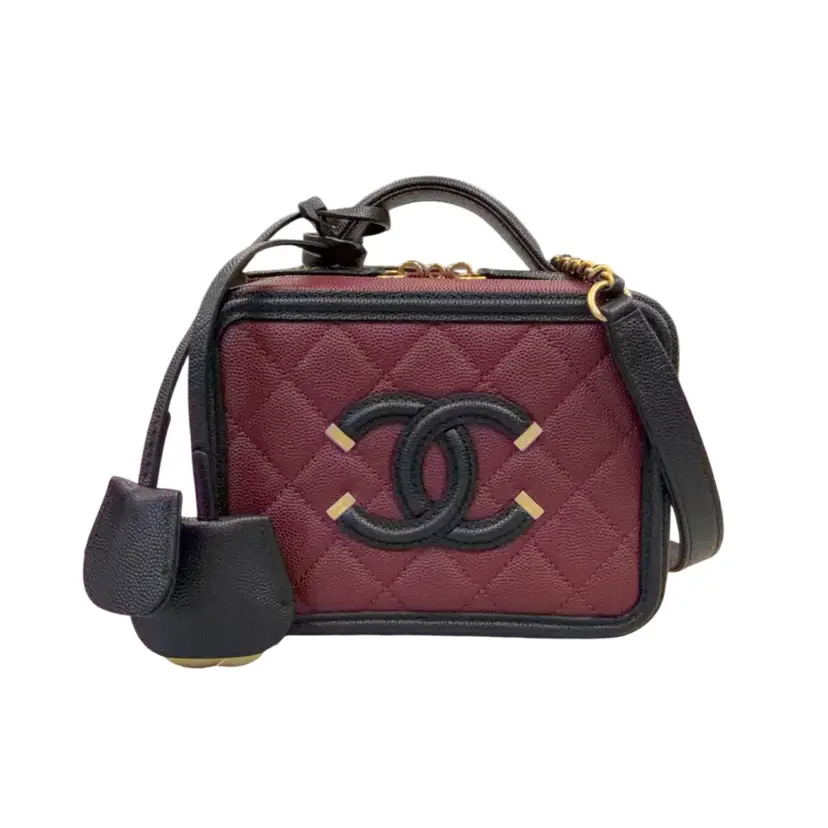 Chanel CC Burgundy & Black Small Filagree