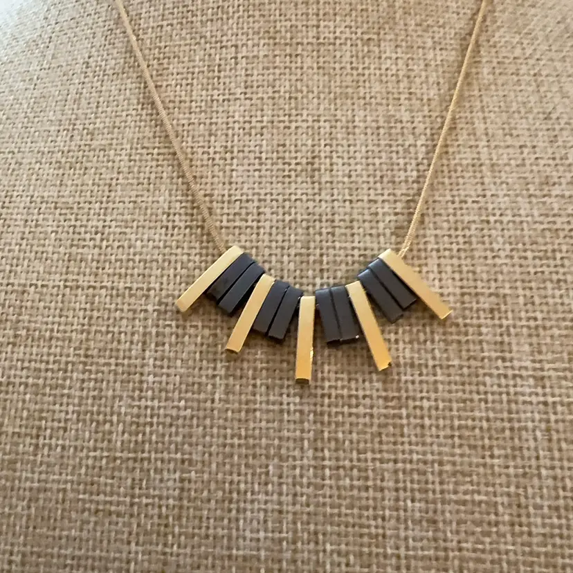 Gold Tone And Hematite Bar Necklace