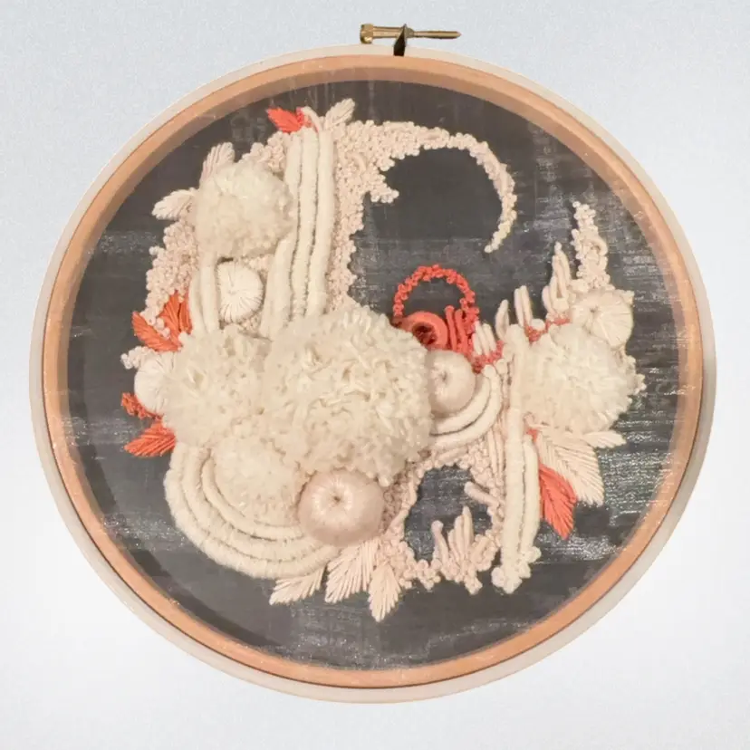 Designer Helen Wilde Embroidery Hoop Wall Hanging 9.5” Diameter