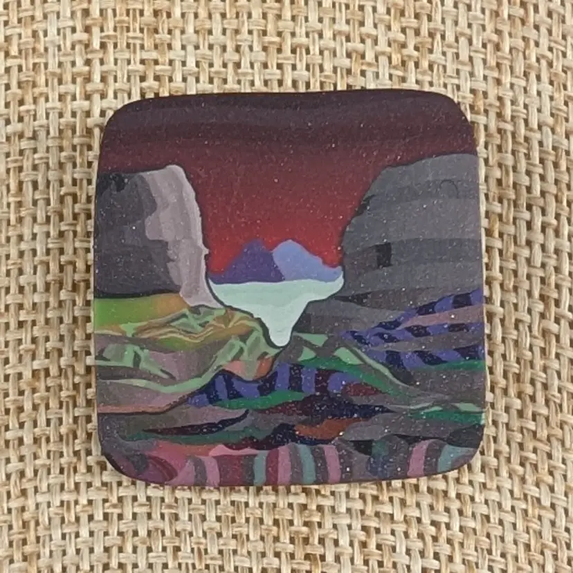 Vintage Canyon Landscape Brooch Polymer Clay Colorful Southwestern Handmade