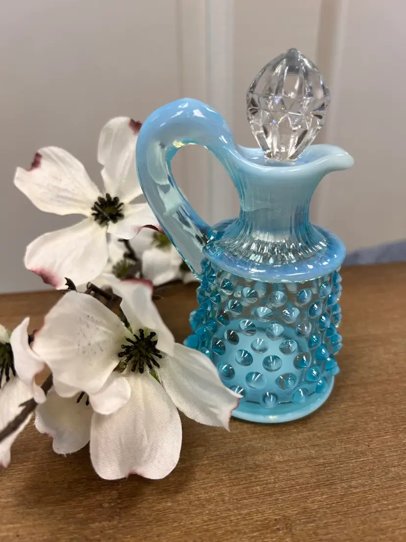 Vintage Blue Hobnail Glass Cruet with Stopper