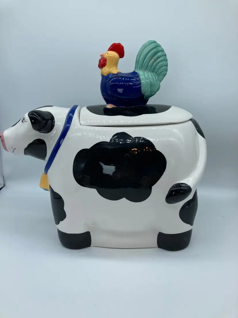 Cow Cookie Storage Jar with Rooster Lid - Coco Downey