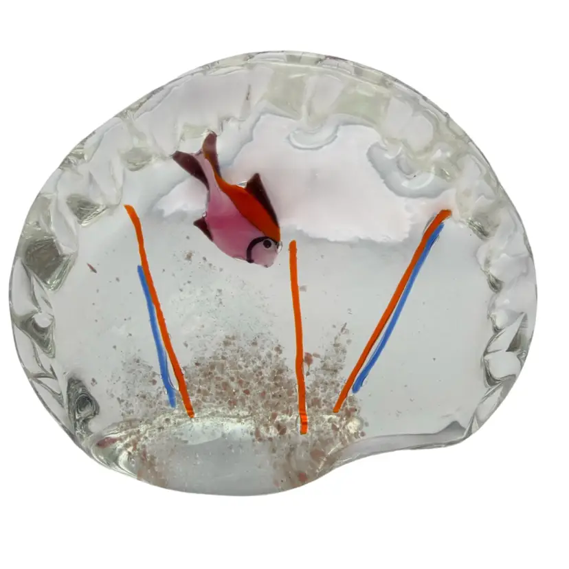 Murano Clamshell Aquarium Paperweight - Vintage 1980s - 5.25” X 4” 1lb 12oz (read)