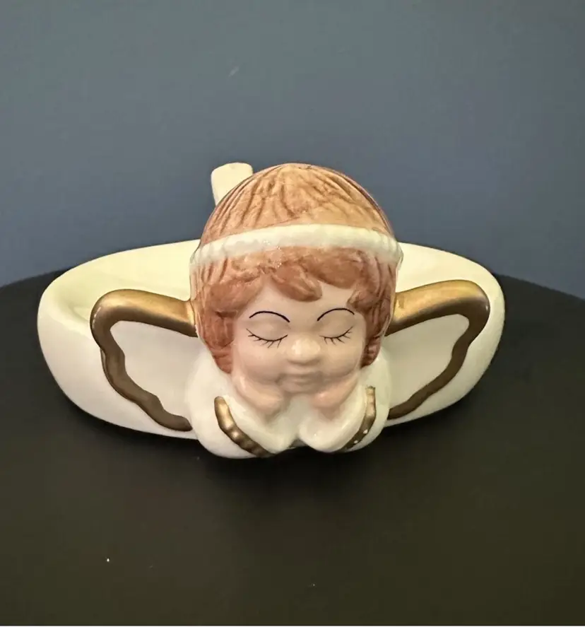 Vintage Angel Bathroom Soap Dish Ceramic 5” Trinket Dish
