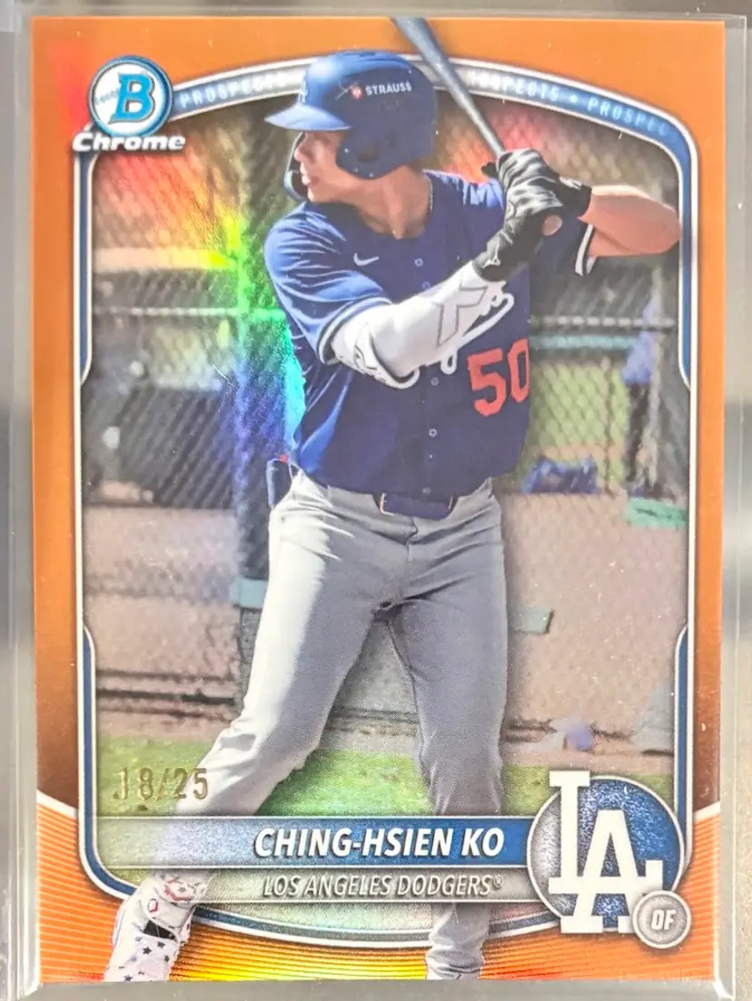 2025 Bowman Draft Ching-Hsien Ko Prospect True Orange Refractor Parallel /25Los Angeles Dodgers