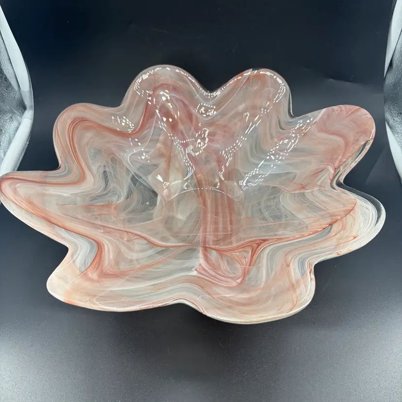 Vintage Art Glass Latticino Console Bowl