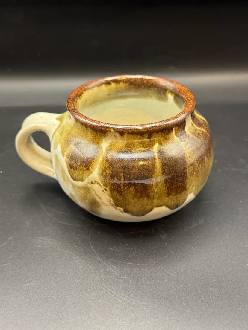 Small Studio Art Pottery Coffee Bubble Mug 2.5” Approx 6-8oz - Signed
