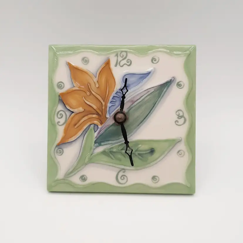 Banana Patch Studio Kauai Hand Painted Flower Tile Tabletop Clock