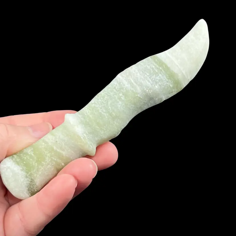 Serpentine 5” Stone Dagger- Green Crystal Carving