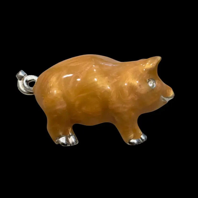 Vintage 80’s Chubby 3D SilverTone Enamel Piglet Brooch 2”