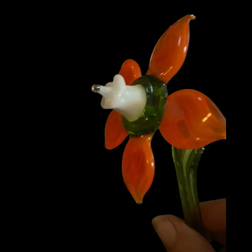 #50- Just In From Ukraine 9 Inch Hand Blown Glass Flowers As Pictured