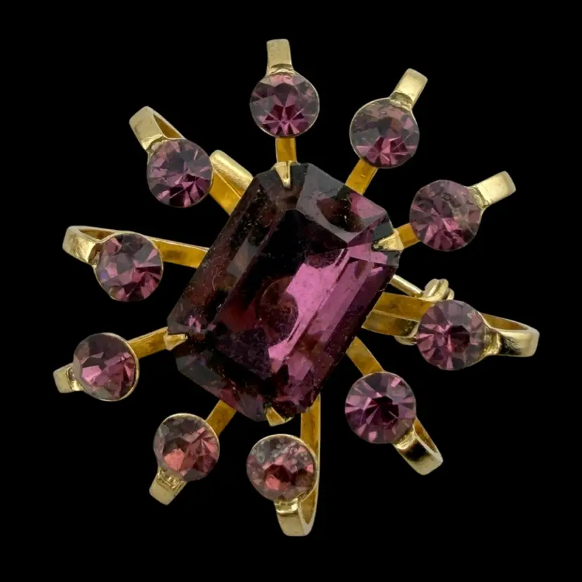 Coro Amethyst Rhinestone Brooch 1.25"