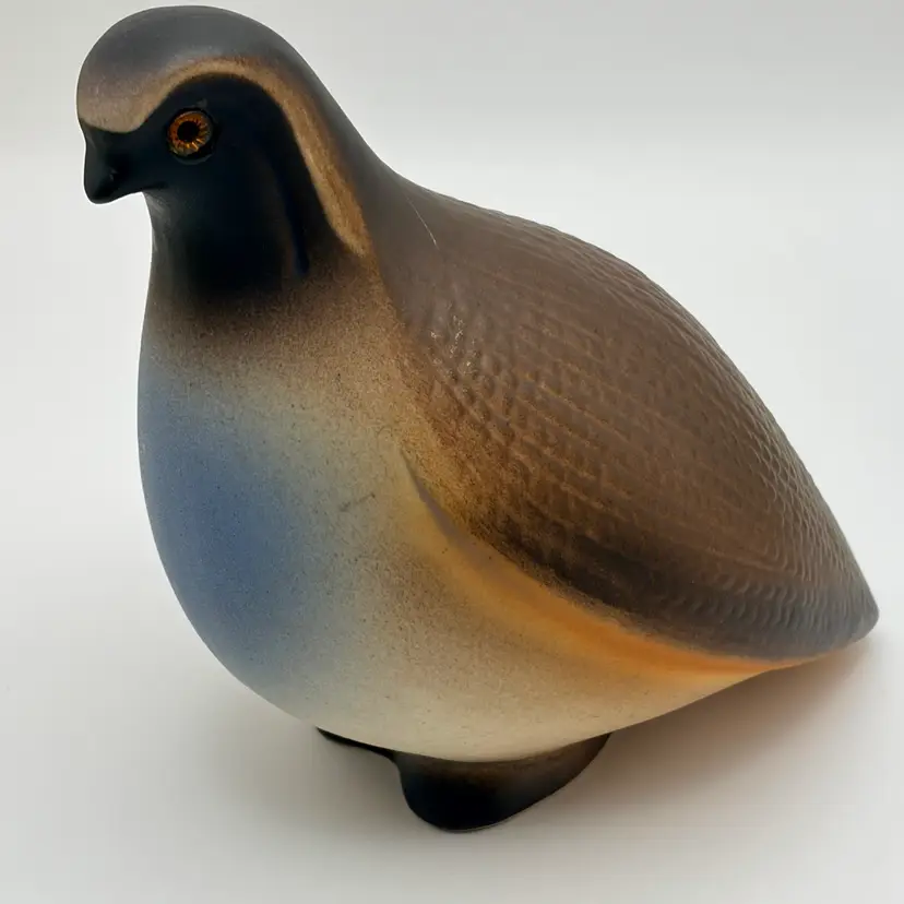 Vintage, Hagen-Renaker Ceramic Quail with Glowy Glass Eyes. Beautiful Fall Colors! 5.5” Tall, Marked USA