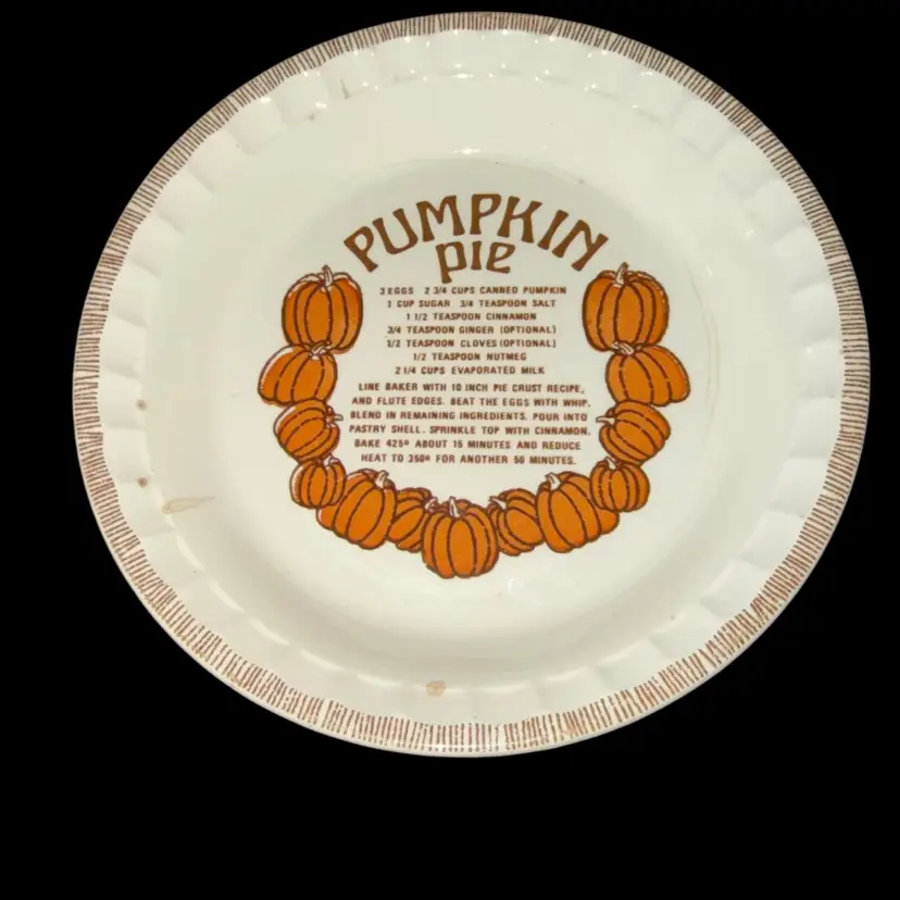 Royal China Jeannette Corporation Pumpkin Pie Plate 11”