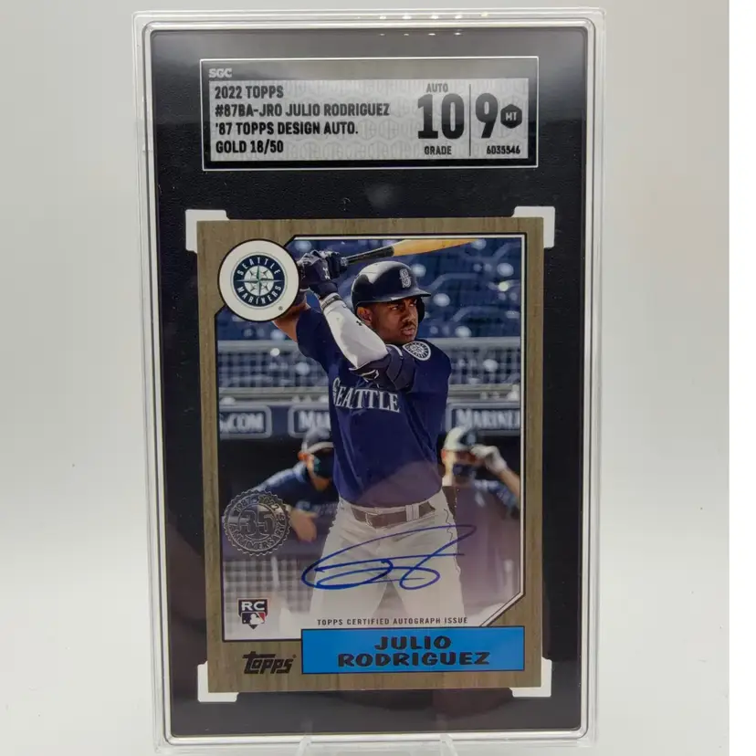 Julio Rodriguez - 2022 Topps 1987 Design RC Auto Gold #18/50 SGC 9 Auto 10