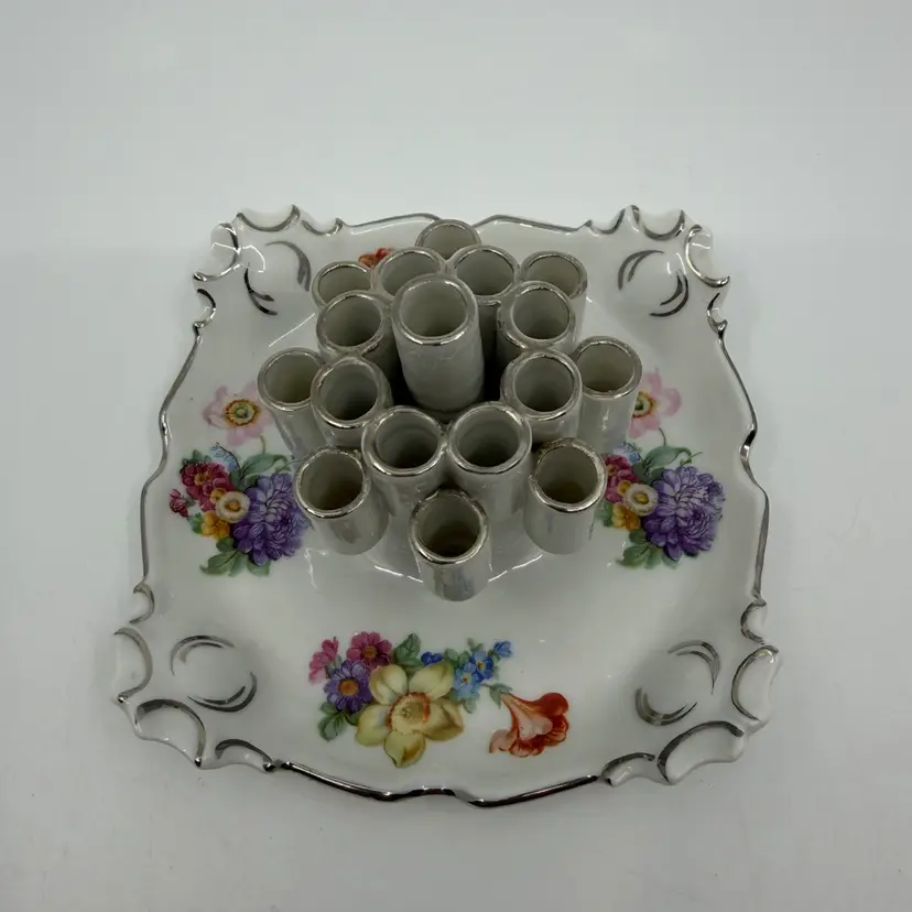 Vintage German Cigarette Stand - Floral Ashtray -Flower Frog Porcelain Germany